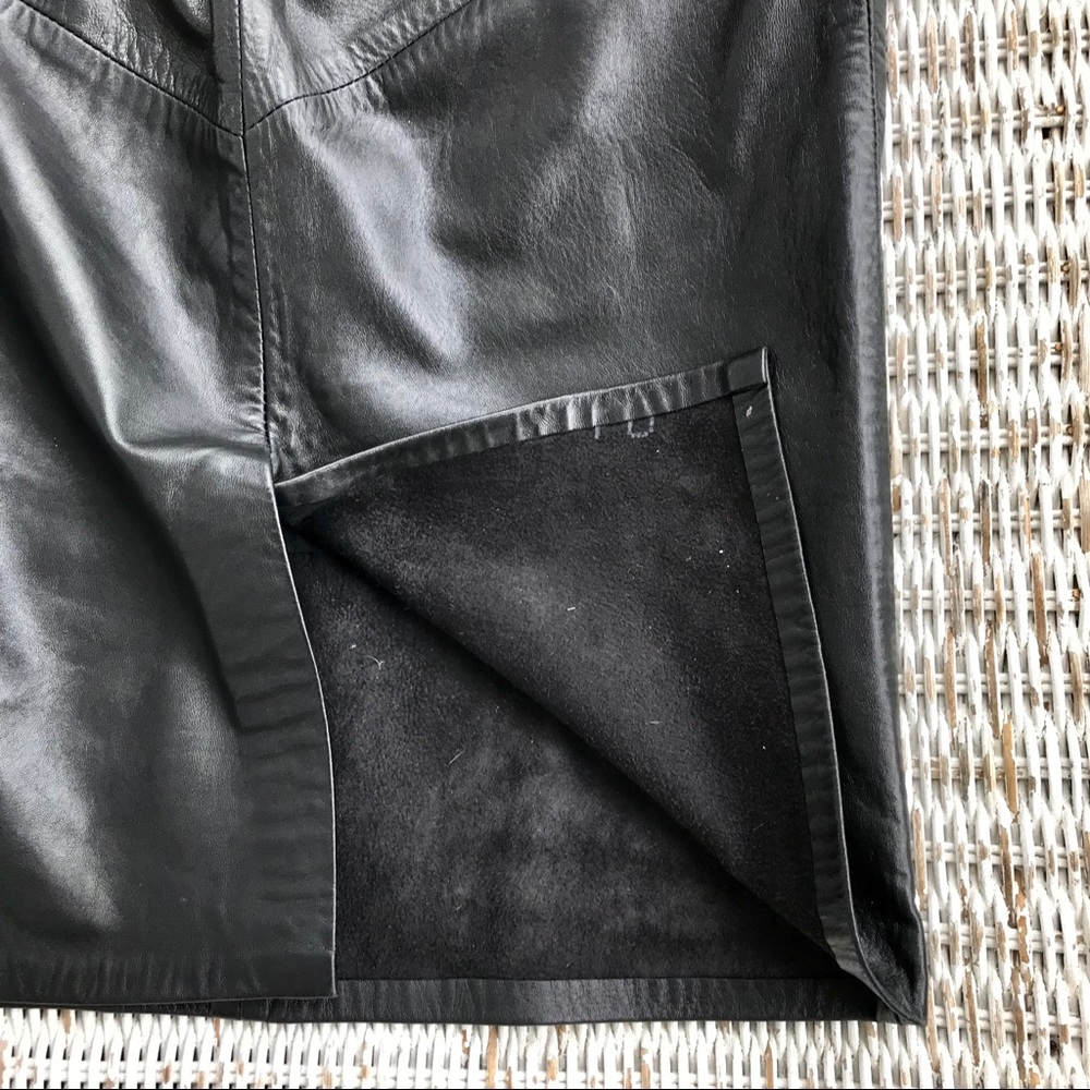 🔥Vintage Couture Black Leather High-Waisted Pencil Skirt w Front Slit - Picture 9 of 10